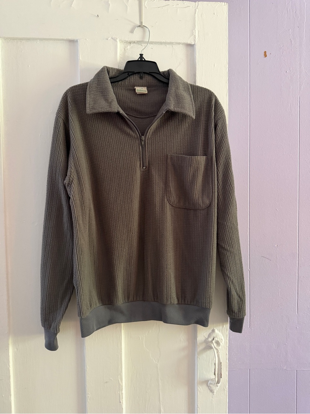 Haband Men’s Zip-Front Waffle Knit Sweater in Gray
